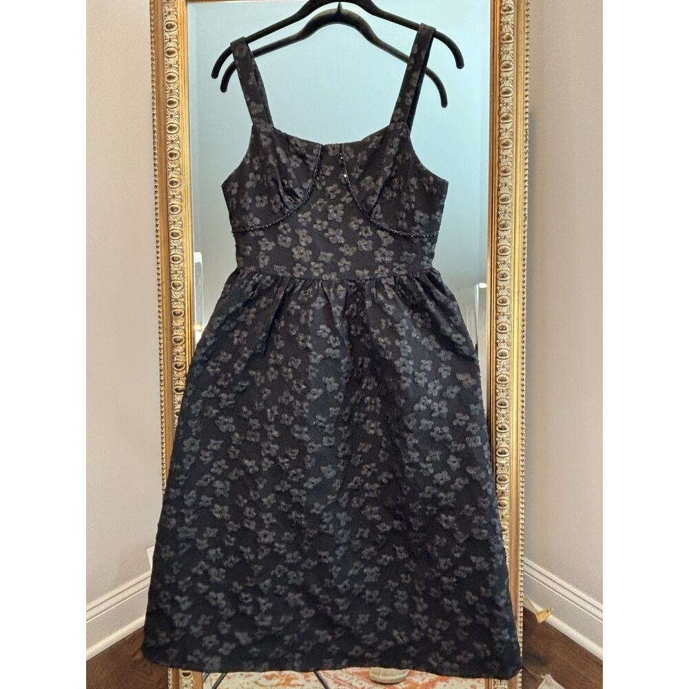 Black Floral, Beaded Bodice Strapless Cocktail Dress, M